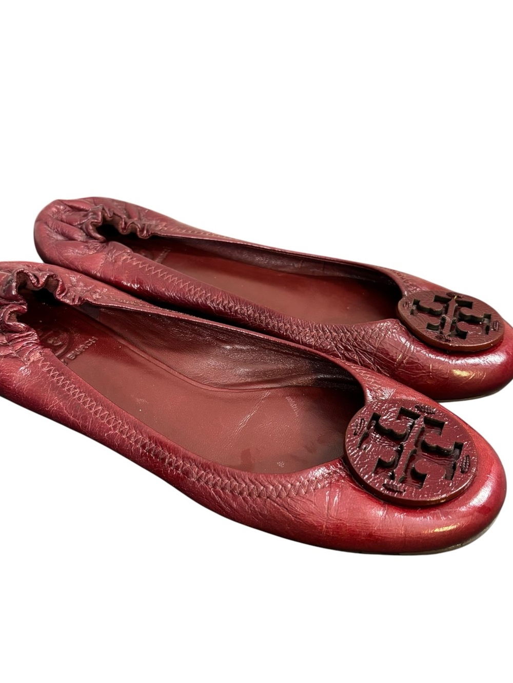 TORY BURCH Reva Burgundy Patent Leather Ballet Flats Shoes Women’s Size 8M